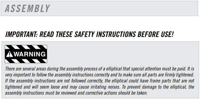 elliptical assembly warning